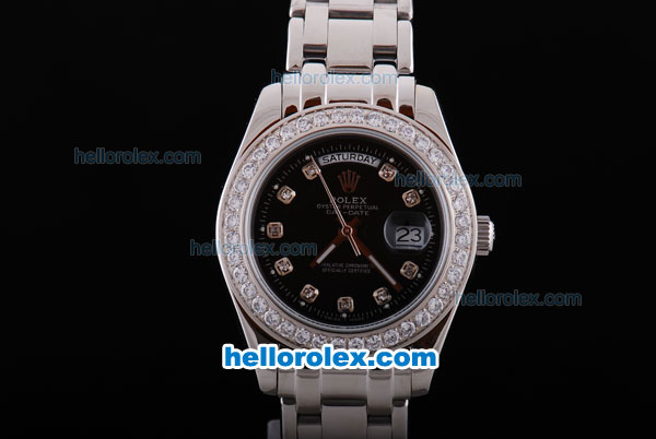 Rolex Day-Date Automatic With Diamond Marking and Diamond Bezel-Black Dial - Click Image to Close